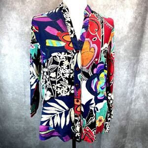 Jams World Hawaiian Shirt Women's Sz Med Rain-Rose Button Up Floral Wearable Art